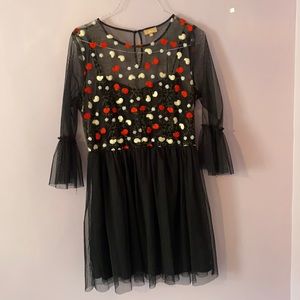 Black embroidered floral dress with sheer fabric